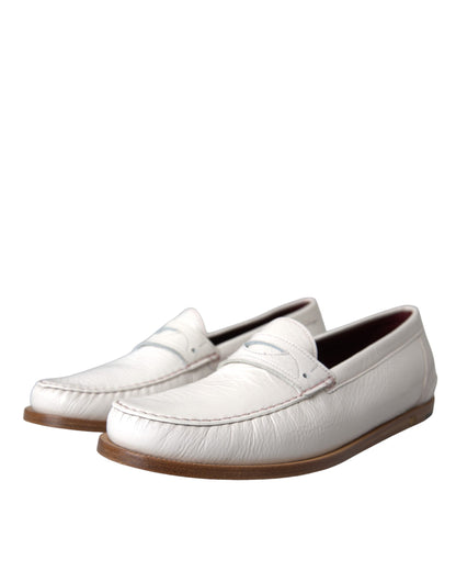 Białe skórzane buty typu slip on mokasyny loafersy