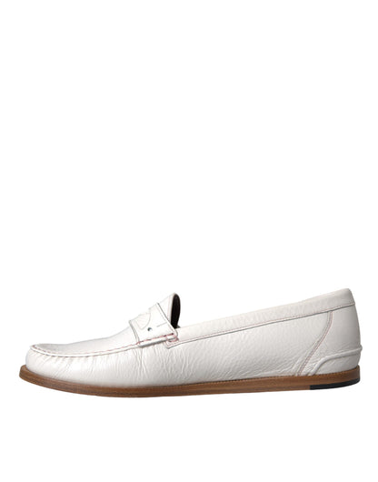 Białe skórzane buty typu slip on mokasyny loafersy