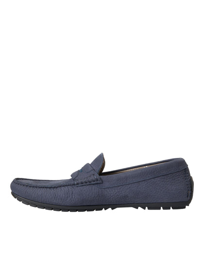 Niebieskie skórzane mokasyny typu slip-on