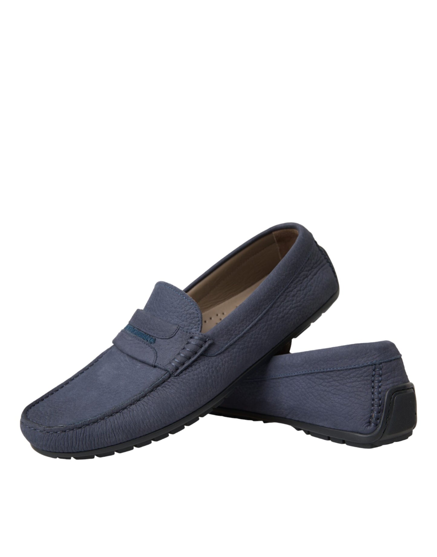 Niebieskie skórzane mokasyny typu slip-on