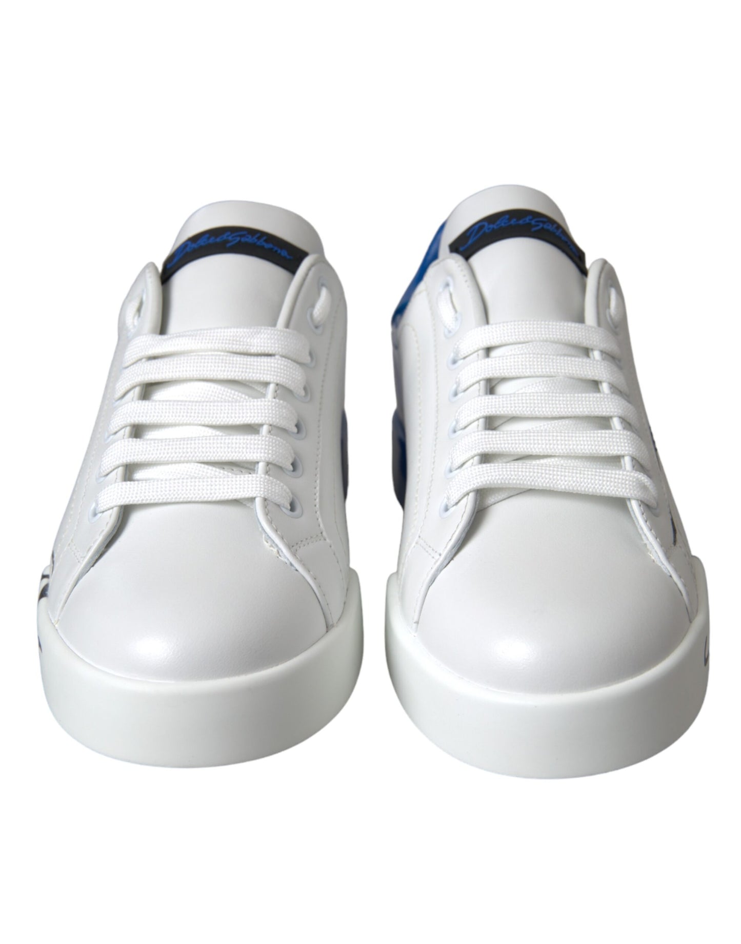 Dolce & Gabbana White Blue Leather Logo Low Top Sneakers Shoes