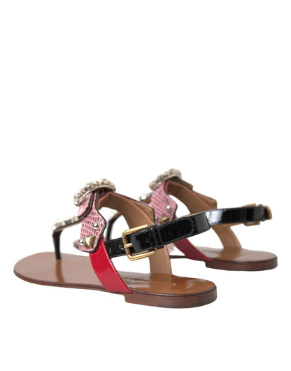 Dolce & Gabbana Multicolor Crystal Sandals Flip Flops Shoes