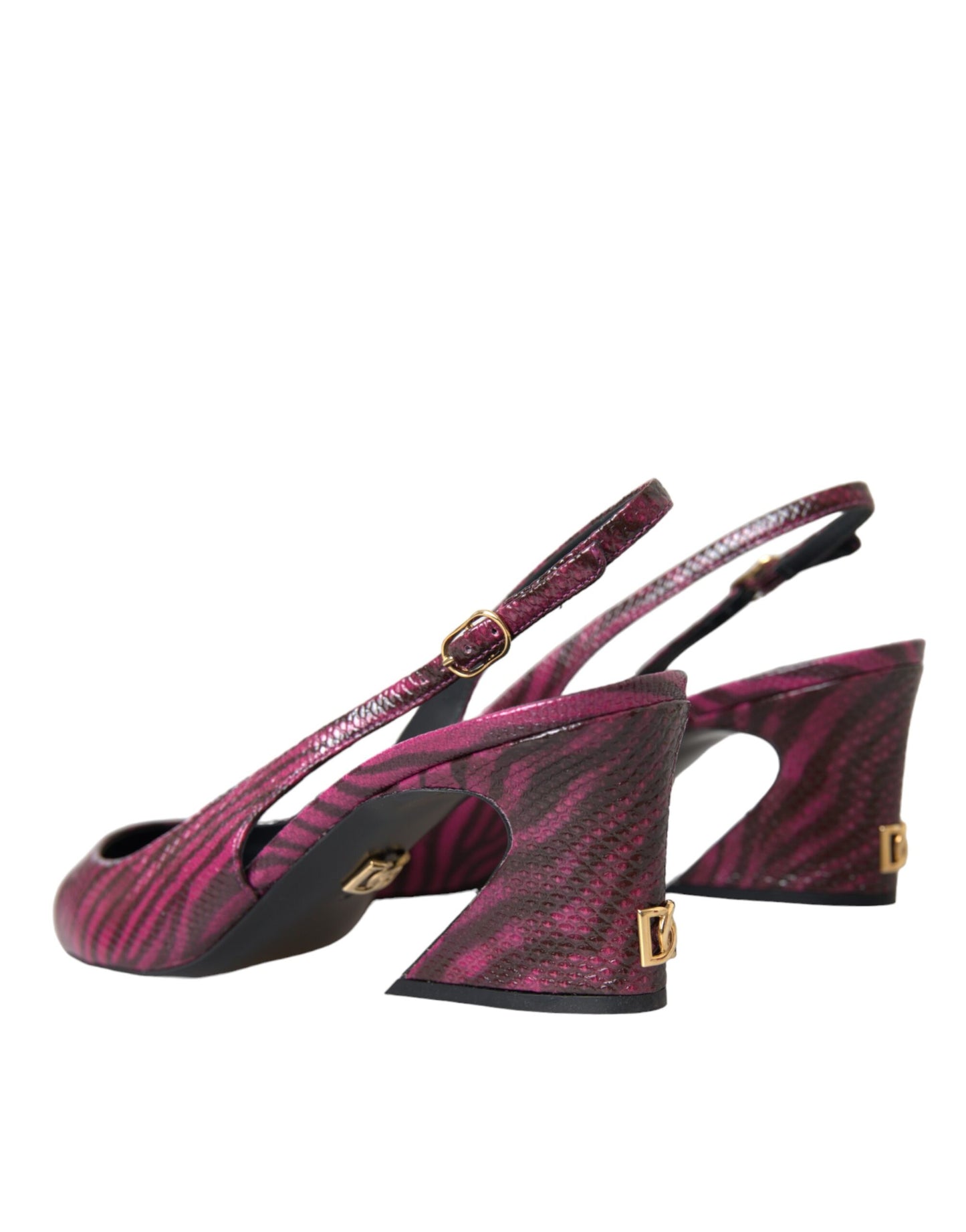 Dolce & Gabbana Maroon Zebra Leather Heels Slingbacks Shoes