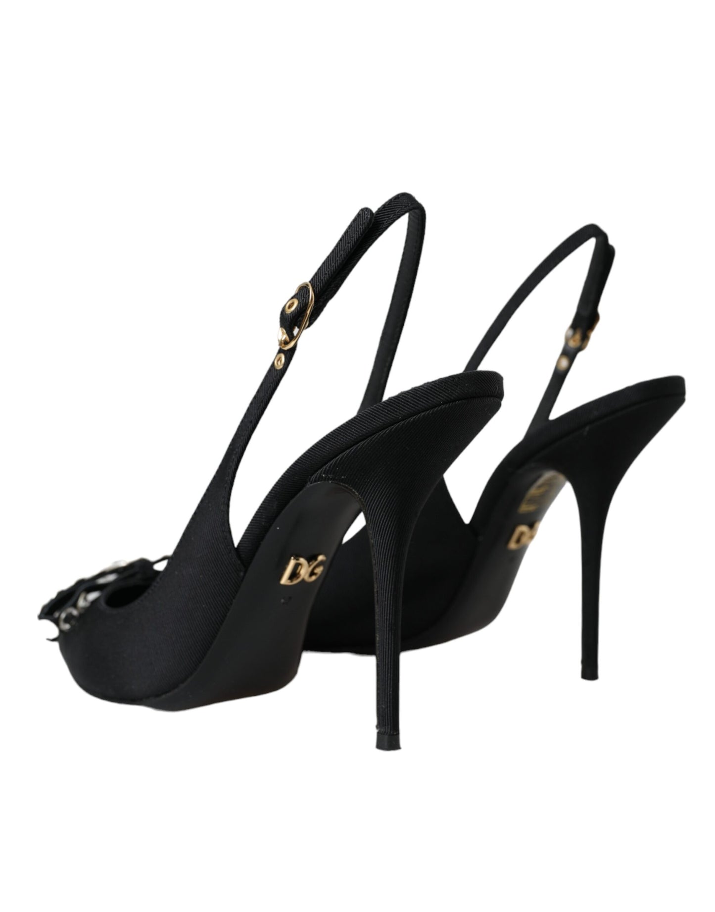 Dolce & Gabbana Black Crystal Embellished Slingback Shoes