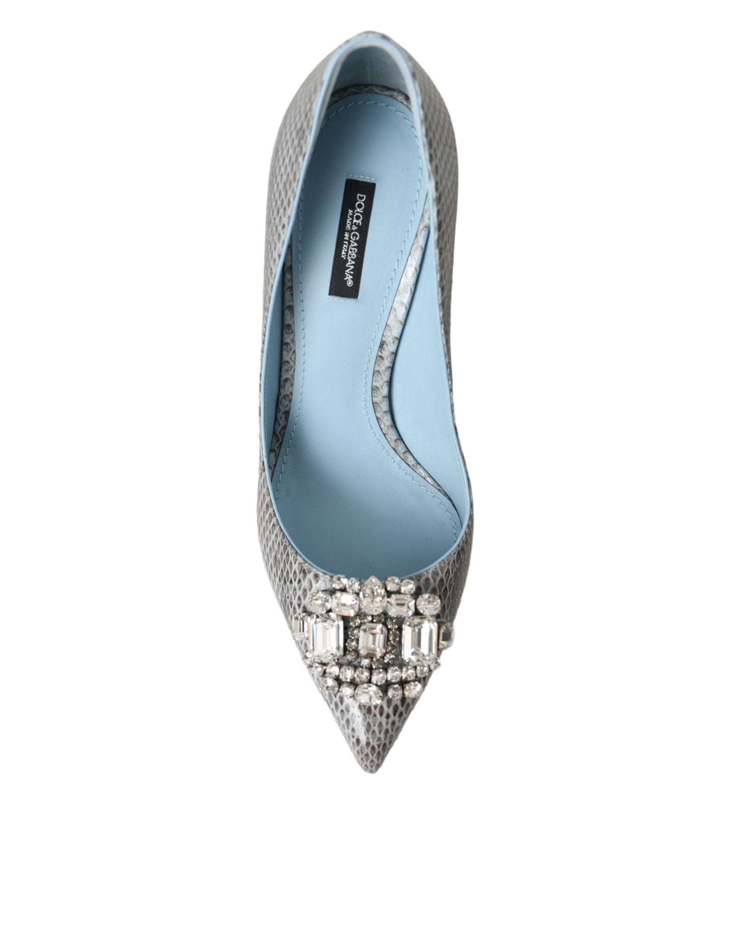 Dolce & Gabbana Light Blue Exotic Leather Crystal Bellucci Shoes