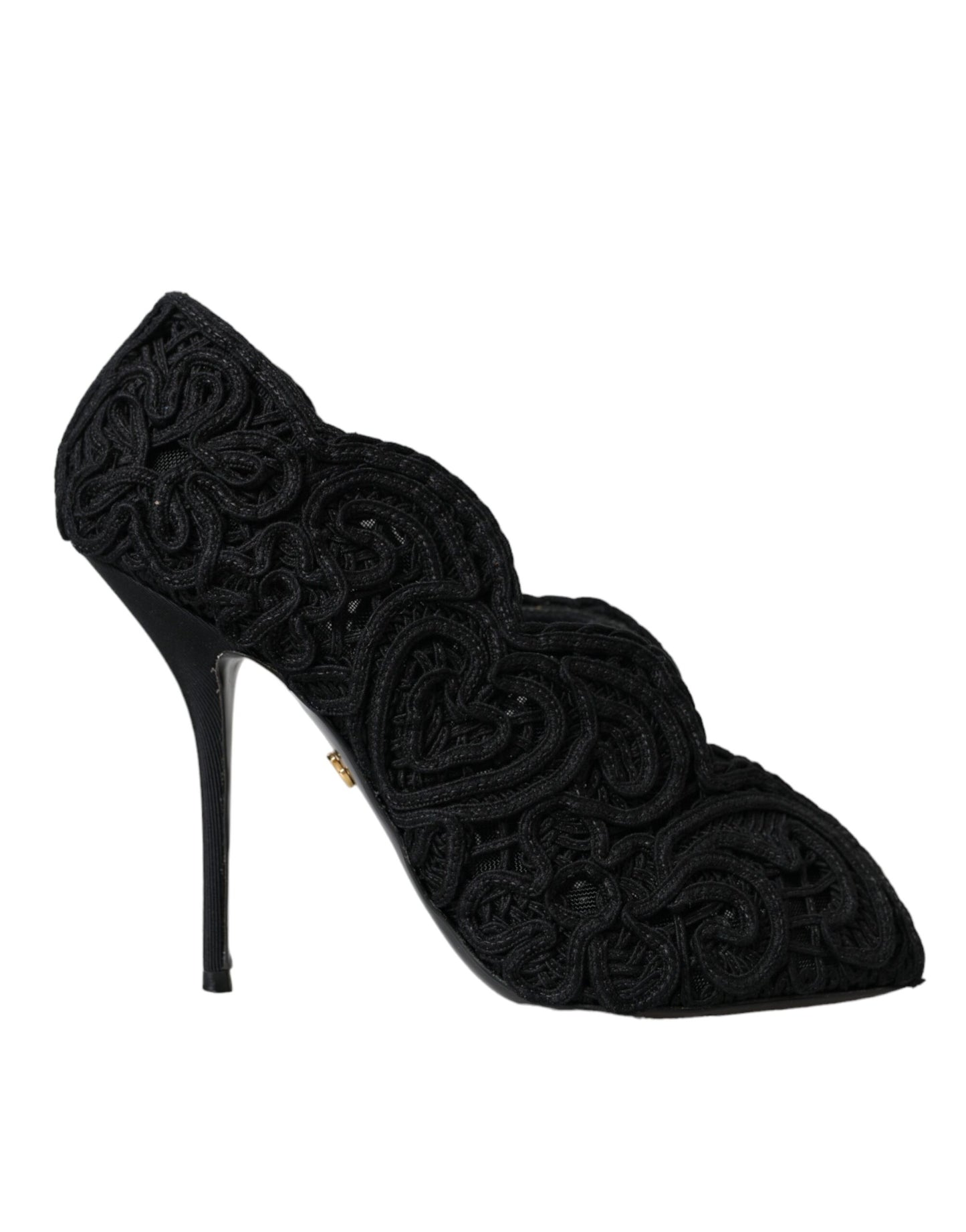 Dolce & Gabbana Black Cordonetto Ricamo Pump Open Toe Shoes