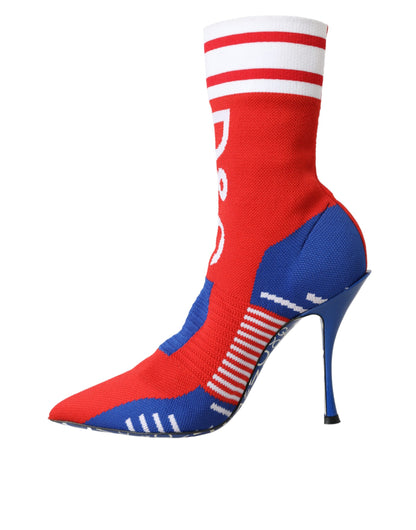 Dolce & Gabbana Red Blue Stretch Sock Style Ankle Boots Logo Shoes