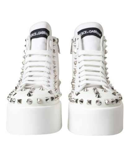 Dolce & Gabbana White Canvas Studded Sneakers Boots Shoes