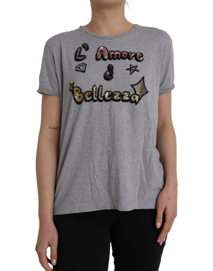 Szary, bawełniany top T-shirt L'Amore E'Bellezza