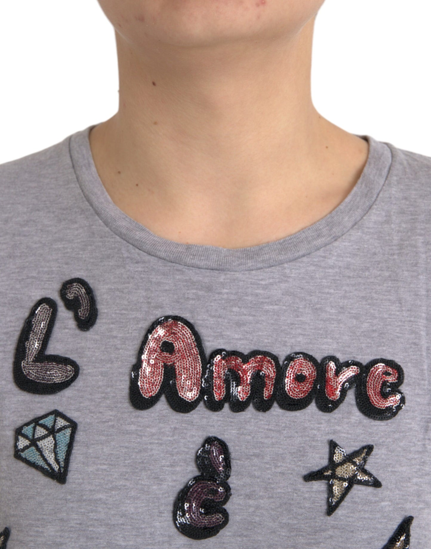 Szary, bawełniany top T-shirt L'Amore E'Bellezza