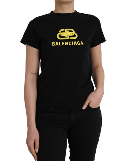 Balenciaga Czarna bawełniana koszulka z nadrukiem logo i okrągłym dekoltem i krótkimi rękawami