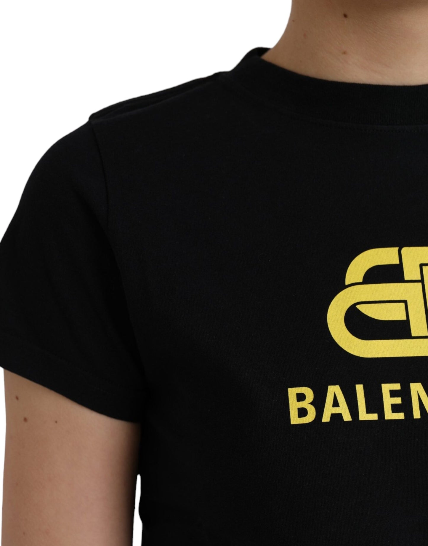 Balenciaga Czarna bawełniana koszulka z nadrukiem logo i okrągłym dekoltem i krótkimi rękawami