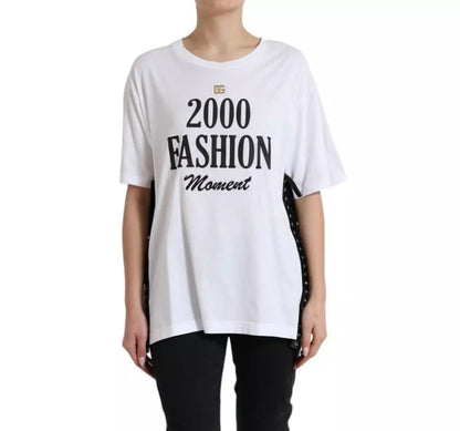 Biała koszulka z nadrukiem 2000 Fashion Moment Lacing Detailed Tee