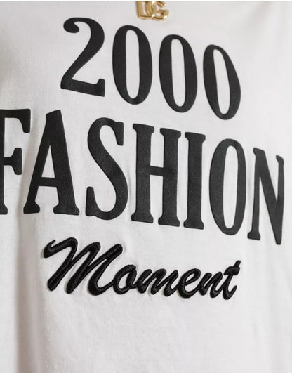 Biała koszulka z nadrukiem 2000 Fashion Moment Lacing Detailed Tee