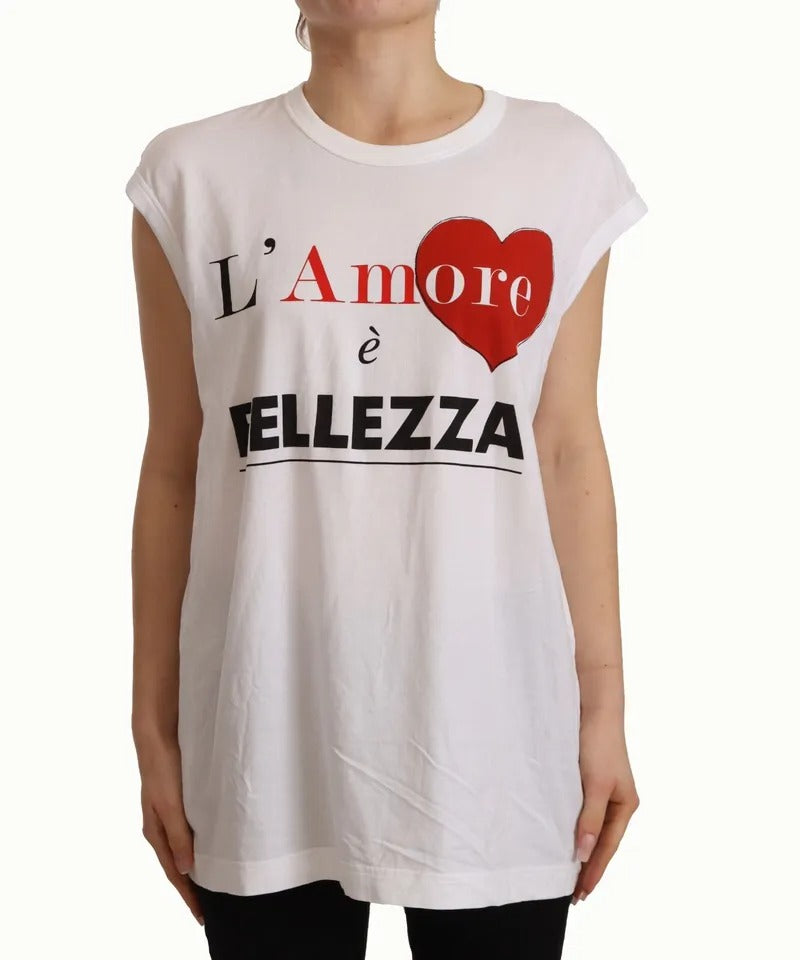 Biały T-shirt bez rękawów L'AMORE z bawełny