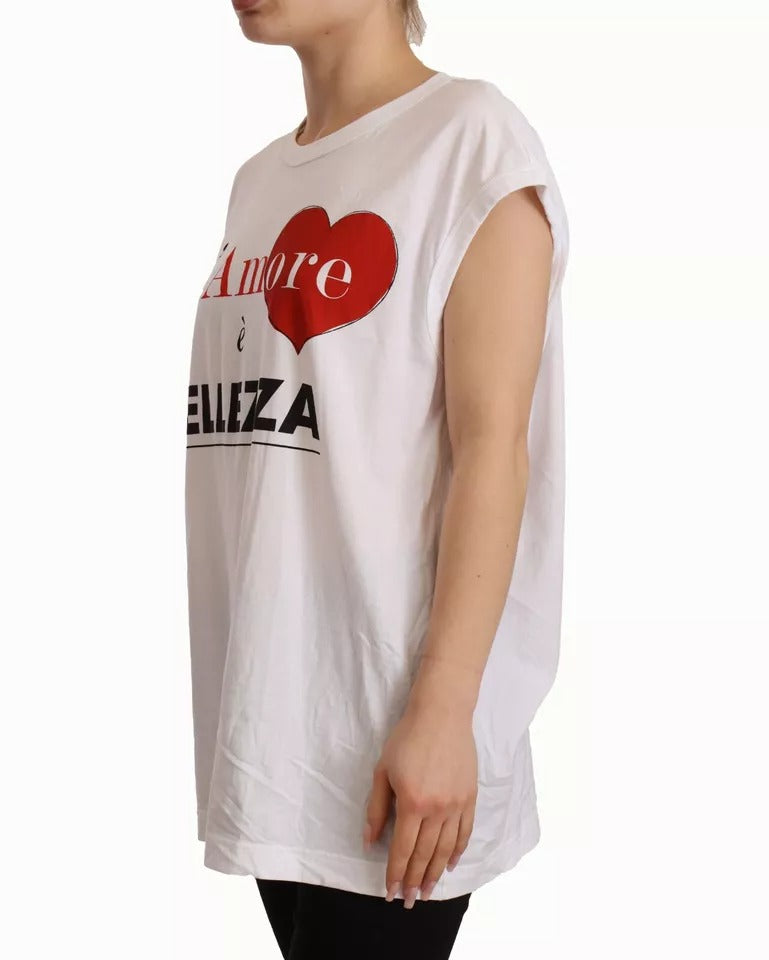 Biały T-shirt bez rękawów L'AMORE z bawełny