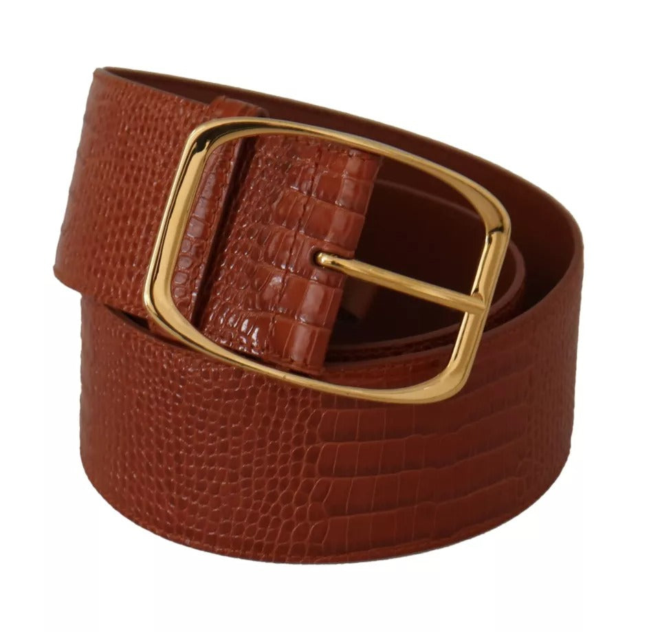 Dolce & Gabbana Brown Wide Waist Design Leather Gold Metal Buckle Belt