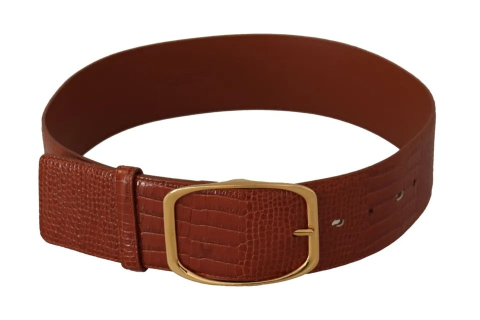 Dolce & Gabbana Brown Wide Waist Design Leather Gold Metal Buckle Belt