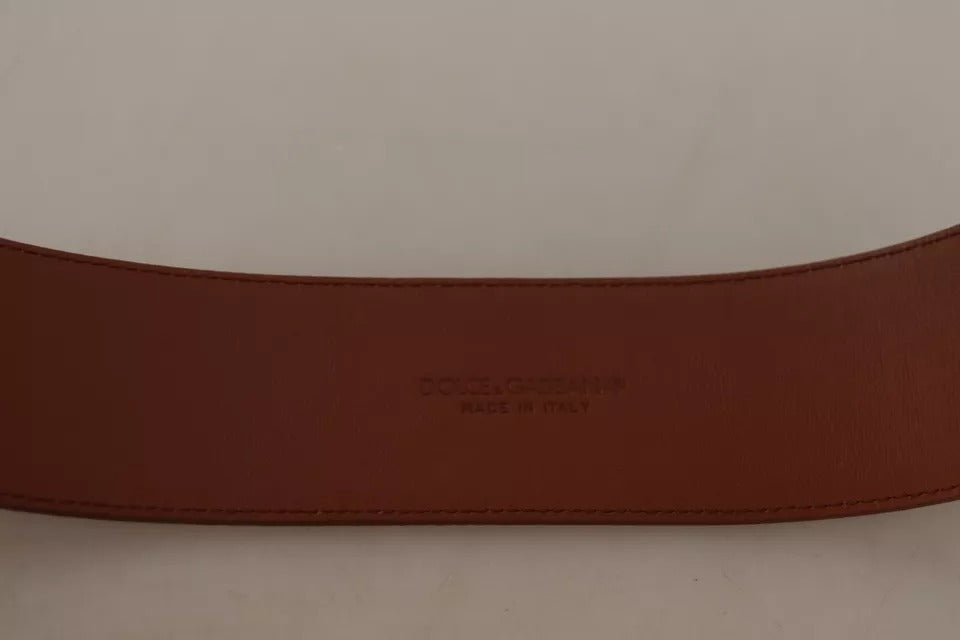 Dolce & Gabbana Brown Wide Waist Design Leather Gold Metal Buckle Belt