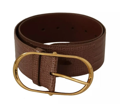 Dolce & Gabbana Brown Wide Waist Leather Gold Oval Metal Buckle Belt