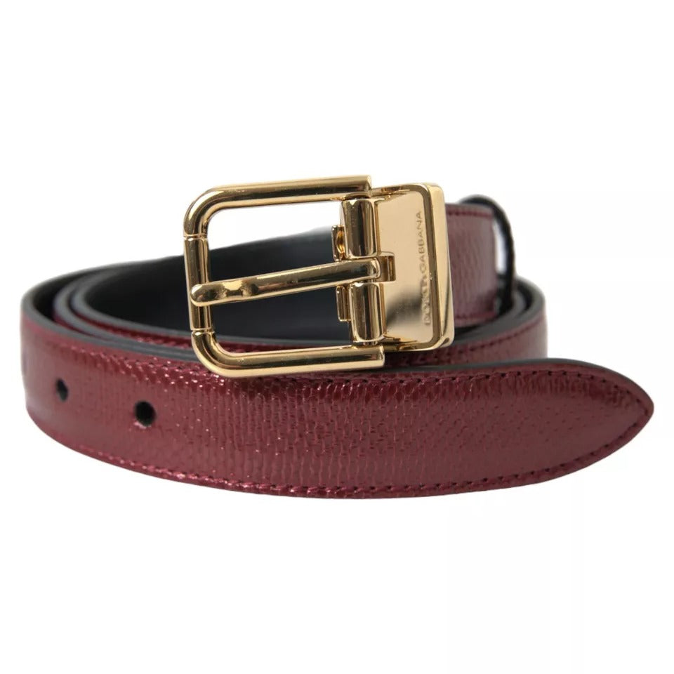 Maroon Leather Gold Metal Sprzączka Męski Pasek