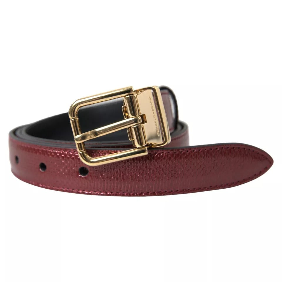 Maroon Leather Gold Metal Sprzączka Męski Pasek