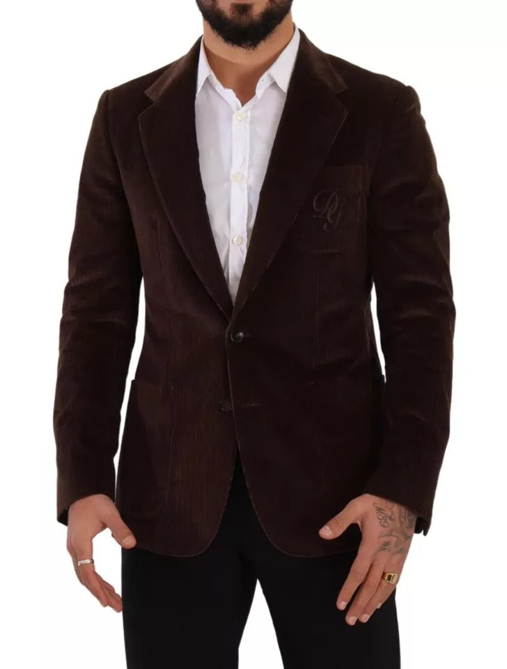 Brązowy sztruksowy płaszcz Slim Fit DG Logo Blazer