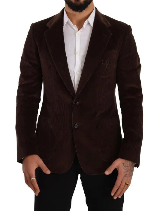 Brązowy sztruksowy płaszcz Slim Fit DG Logo Blazer