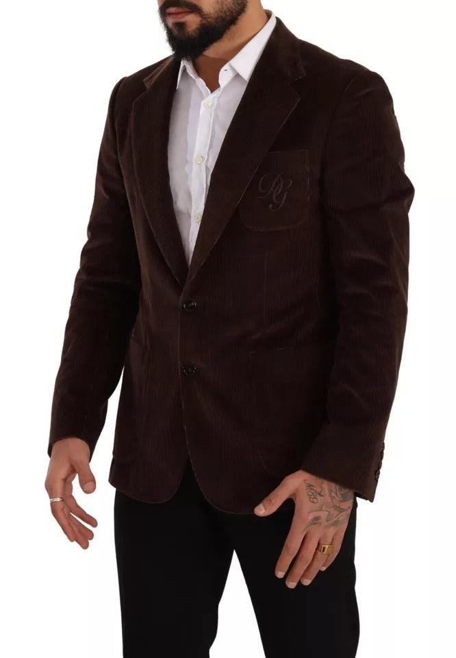 Brązowy sztruksowy płaszcz Slim Fit DG Logo Blazer