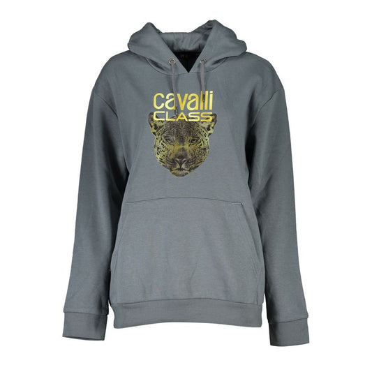 Cavalli Class Sleek Gray Fleece Hooded Sweatshirt