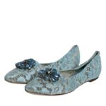 Dolce & Gabbana Blue Lace Crystal Ballet Flats Loafers Shoes