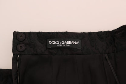 Dolce &amp; Gabbana Elegancka Czarna Spódnica Żakardowa z Kwiatami w Kształcie Litery A