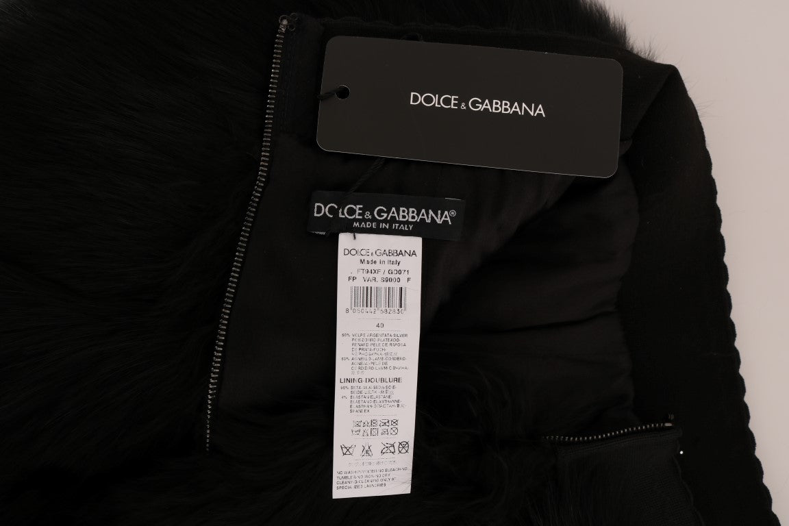 Dolce &amp; Gabbana Eleganckie Czarne Futrzane Mini Szorty Gorące Spodnie