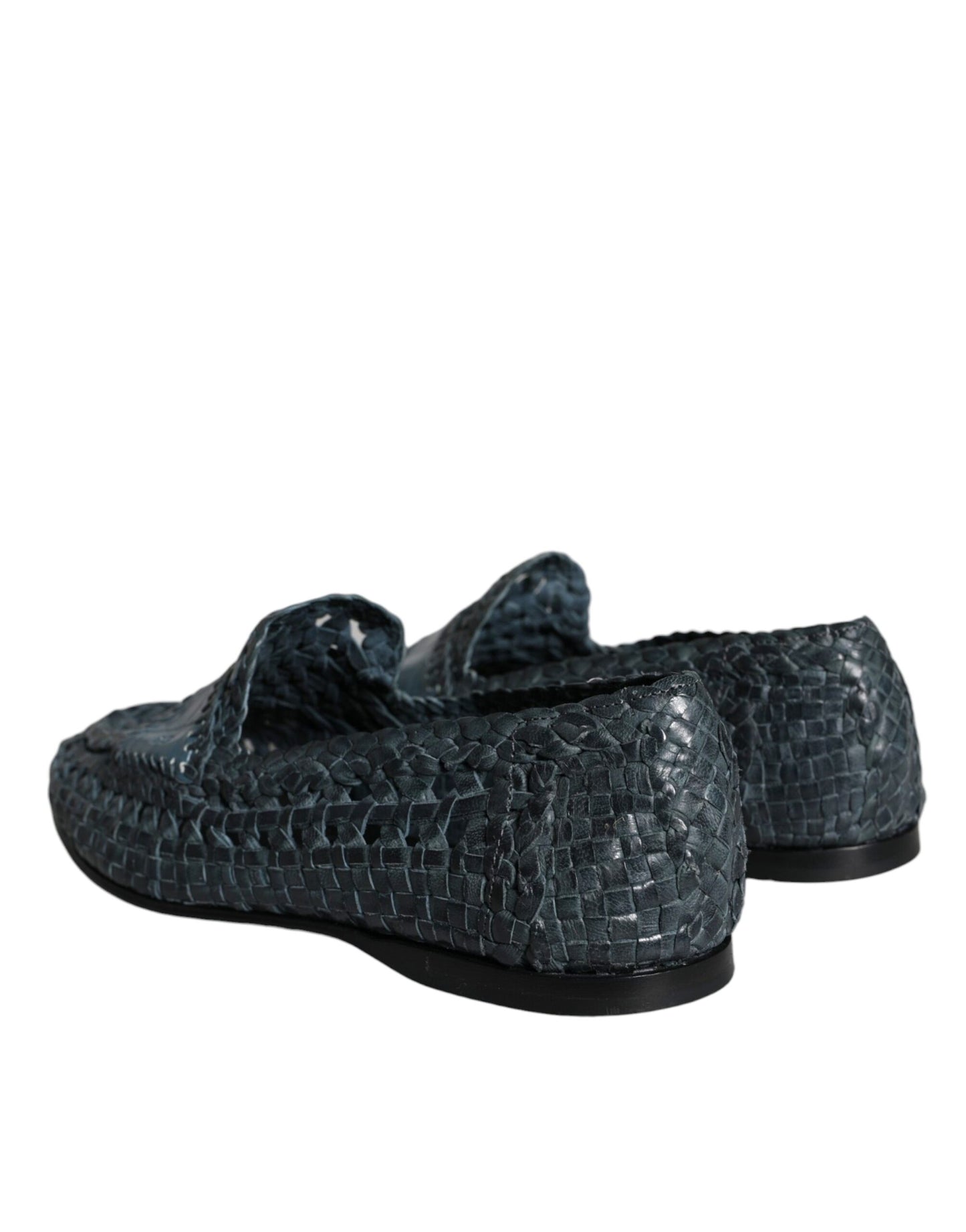 Dolce & Gabbana Blue Woven Leather Slip On Loafers Men Shoes