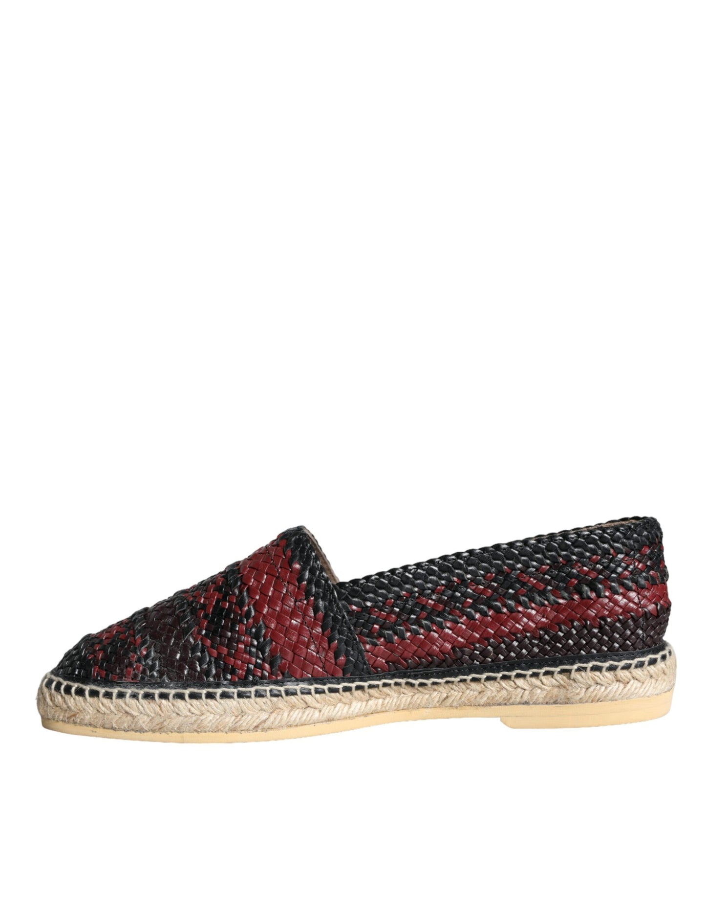 Dolce & Gabbana Black Maroon Woven Leather Buffalo Men Espadrille Shoes