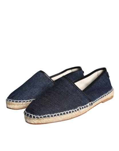 Niebieskie Jeansowe Bawełniane Skórzane Buty Espadryle