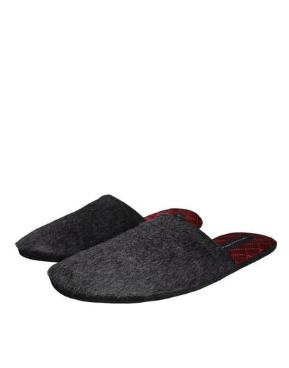 Czarne sztuczne futro Klapki Slip On Shoes