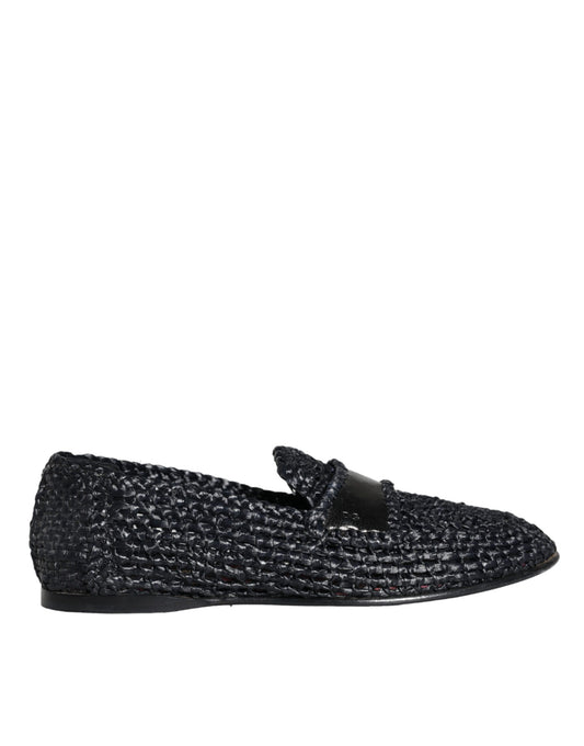 Czarne tkane rafia slip on loafersy męskie buty