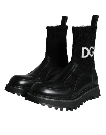 Czarne buty DG Logo Horse Sock Ankle Boots