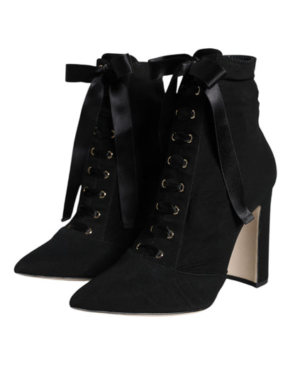 Dolce & Gabbana Black Jersey Stretch Ankle Booties Shoes