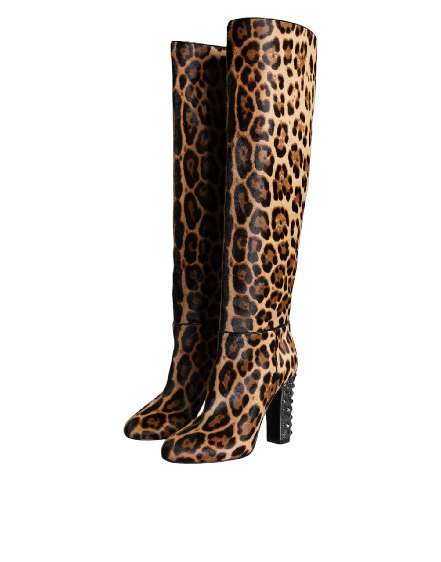 Dolce & Gabbana Beige Black Leopard Knee High Boots Shoes