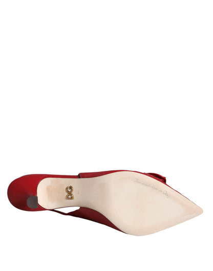 Dolce & Gabbana Red Devotion Leather Heels Slingback Shoes