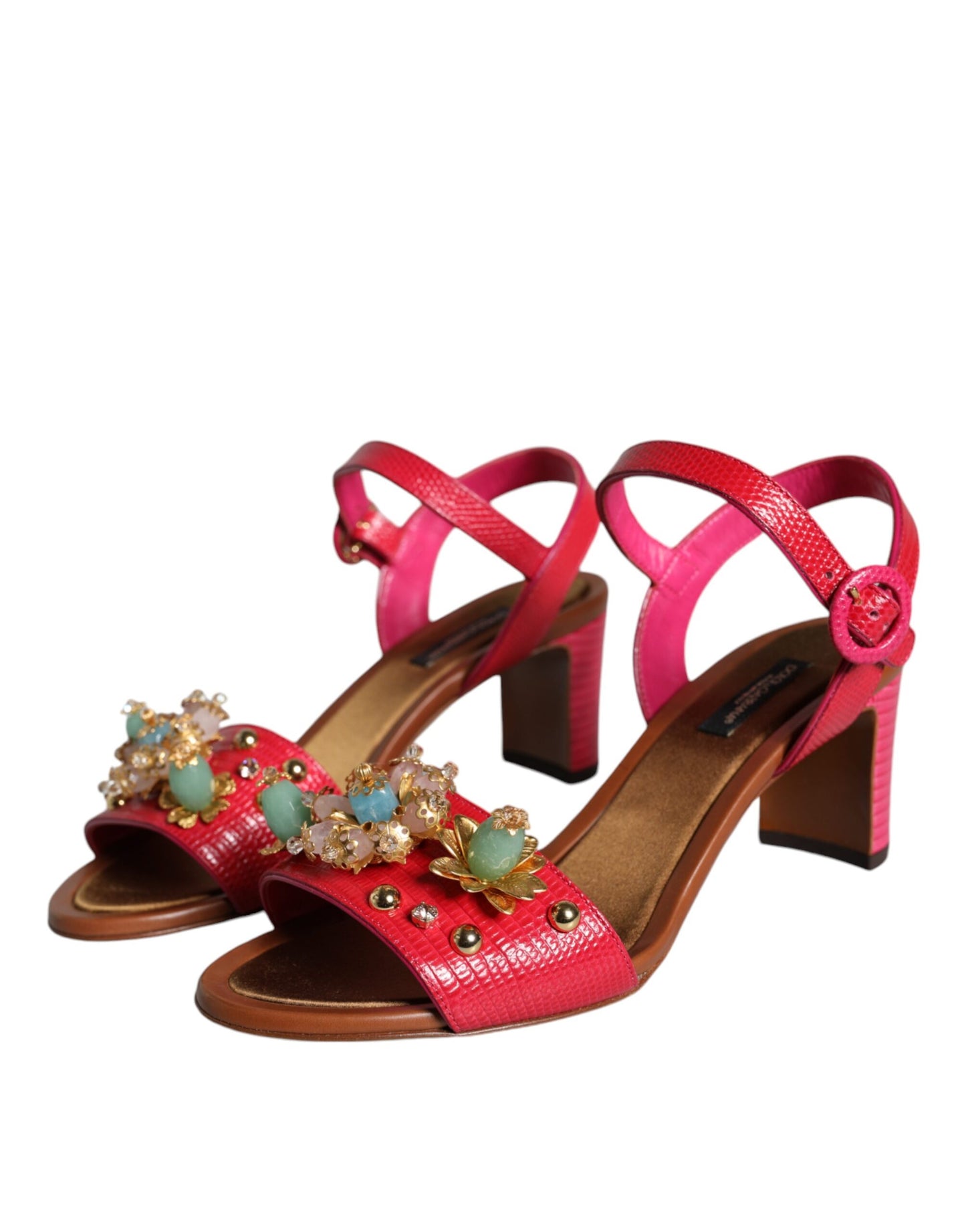 Dolce & Gabbana Fuchsia Leather Embellished Keira Sandals Shoes