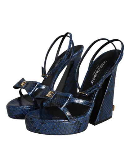 Dolce & Gabbana Blue Leather Ankle Strap Heels Sandals Shoes