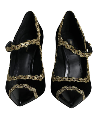 Czarne buty Mary Janes Velvet Gold