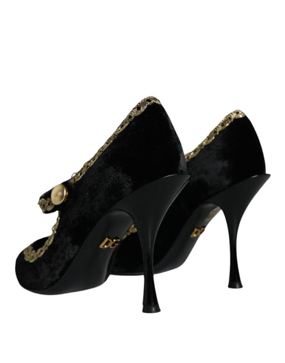 Czarne buty Mary Janes Velvet Gold