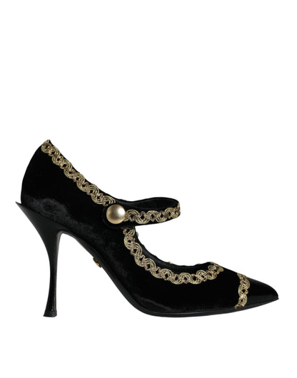 Czarne buty Mary Janes Velvet Gold