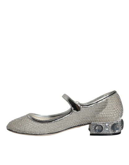 Dolce & Gabbana Silver Mesh Crystal Mary Jane Pumps Shoes