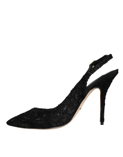 Dolce & Gabbana Black Taormina Lace Bellucci Slingbacks Shoes