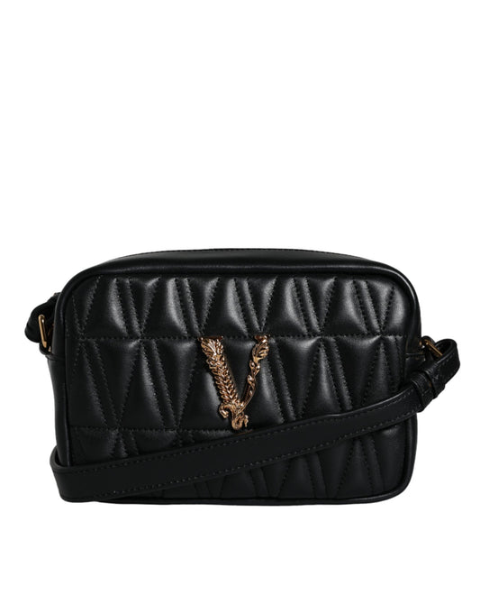 Torba na aparat fotograficzny Versace Black Quilted Lamb Leather Shoulder Bag